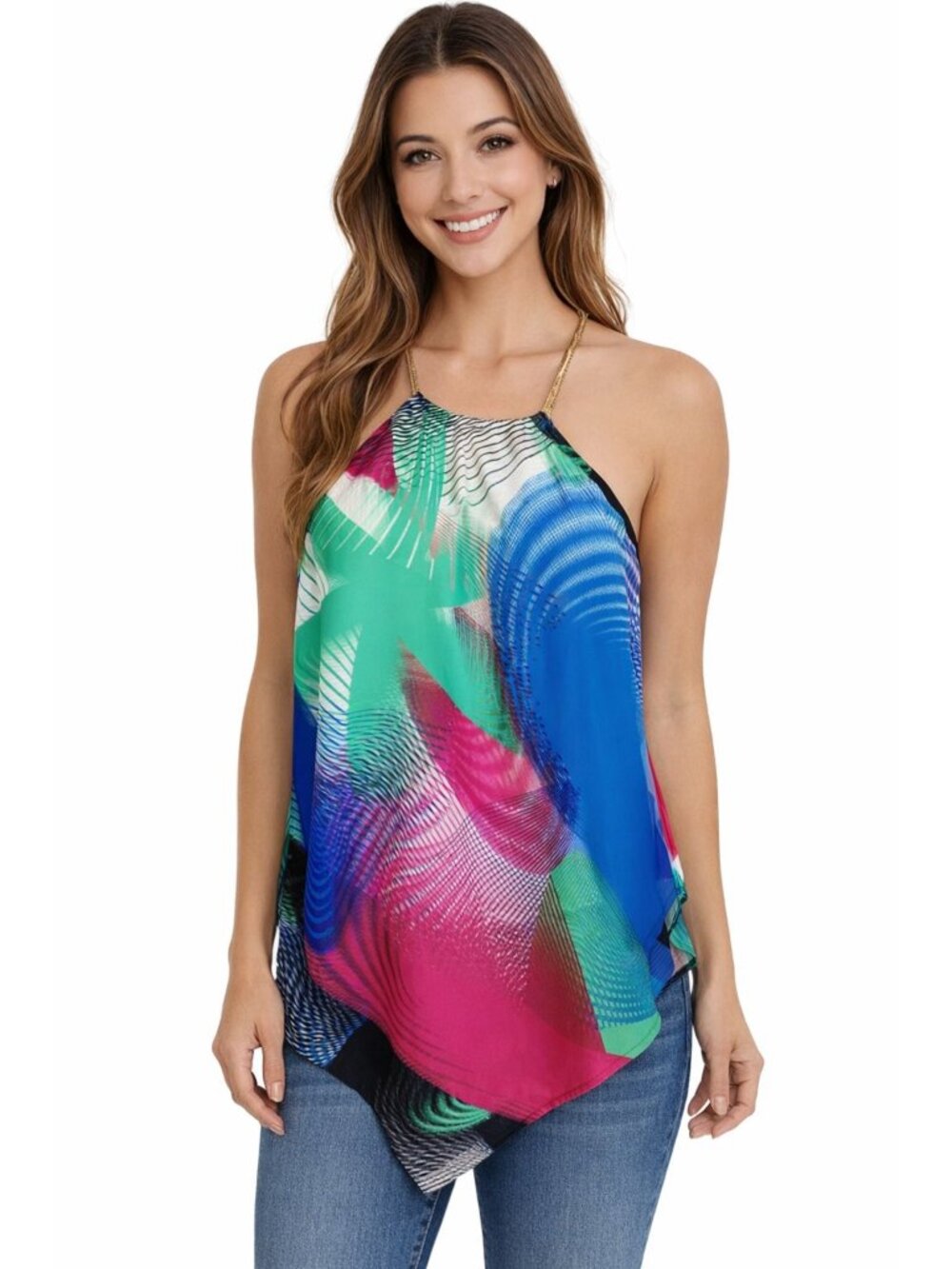 Xoxo Blouse Womens Extra Small Multicolored Handkerchief Halter Chain Closure